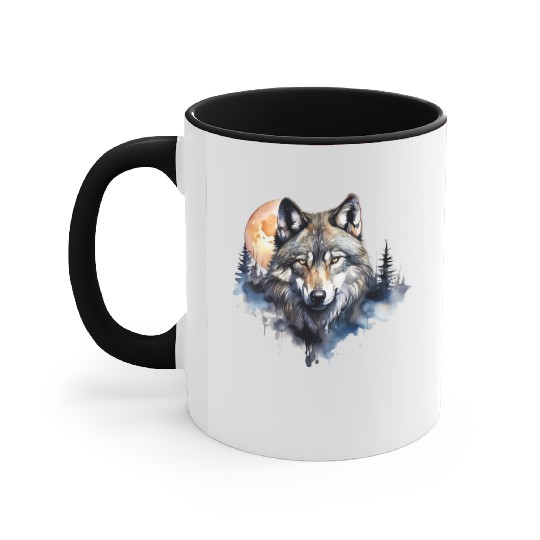 Wolf Portrait Under Full Moon Design Accent Mugs