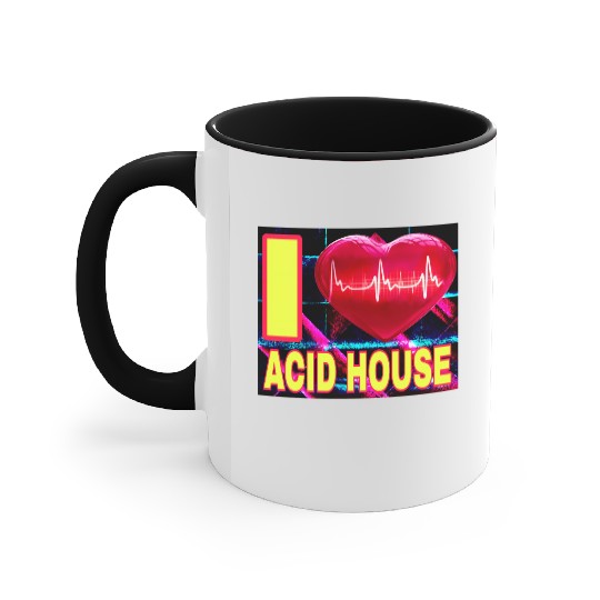 I LOVE ACID HOUSE YELLOW FONTS Accent Mugs