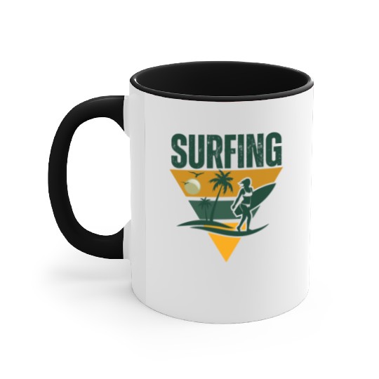 Surfer Silhouette Retro Surfing Accent Mugs