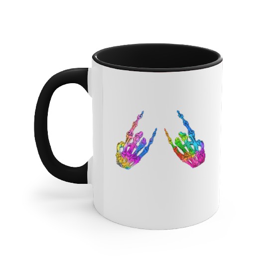 Rock On Rock Star Skeleton Hands LGBT Rainbow Accent Mugs