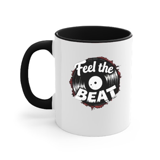 Classic Vinyl 'Feel The Beat' Accent Mugs