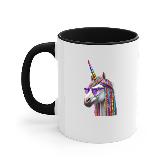 Rainbow Unicorn with Braids and Sunglasses Swag Accent Mugs