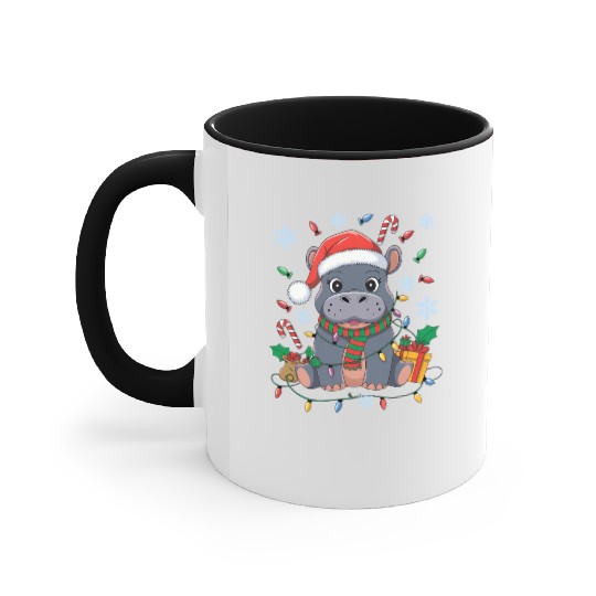 Cute Christmas Hippo - Holiday Lights and Gifts Accent Mugs
