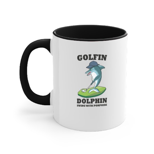 Funny Animal Golfin Dolphin Swing with Porpoise Accent Mugs