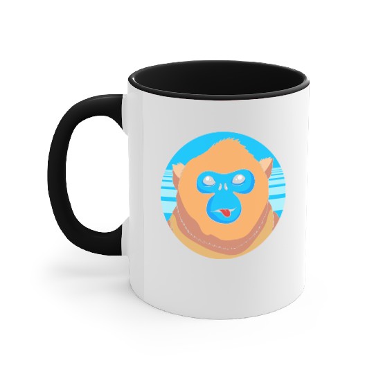 Monkey Lover Cute Snub Nosed Monkey Face Accent Mugs