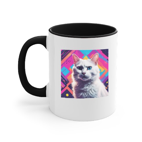 Retro Neon Disco Cat Accent Mugs