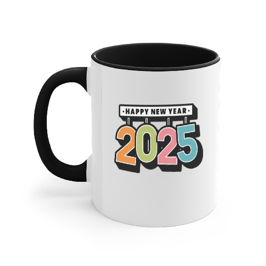 Colorful Happy New Year 2025 Accent Mugs
