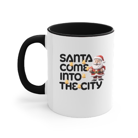 Festive Santa with Jingle Bells Design Accent Mugs