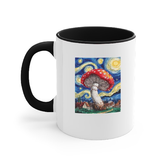 Starry Night Mushroom: Surreal Watercolor Dreamsca Accent Mugs