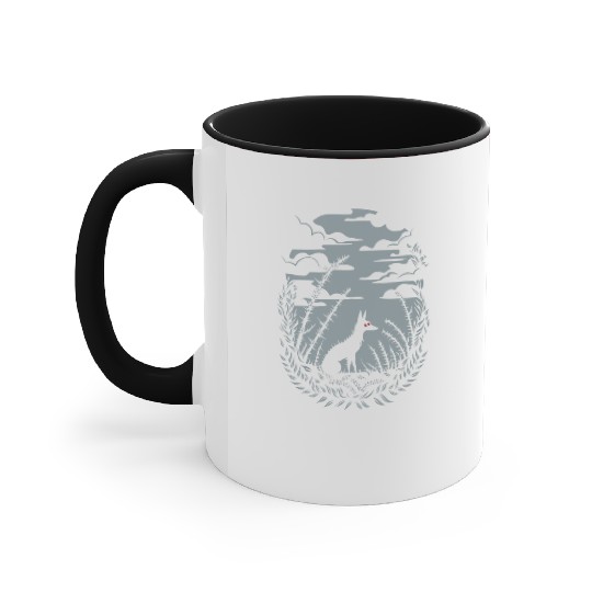 Dark Cottagecore Nighttime Wilderness with Wolf Accent Mugs