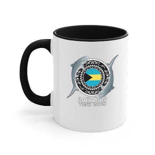 Tiger Beach Bahamas Flag Tiger Shark Bull Shark Accent Mugs