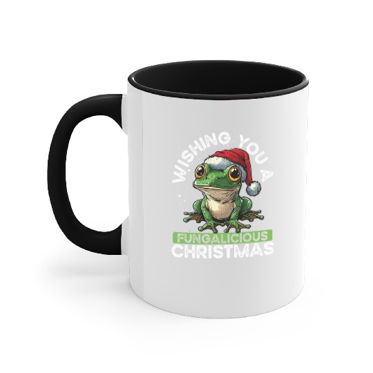 Merry Christmas Frog on Mushroom Cottagecore Accent Mugs