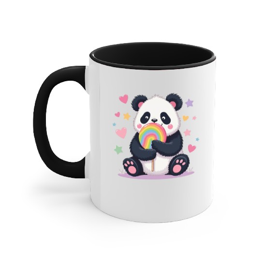 Chubby Panda with Rainbow Lollipop Accent Mugs