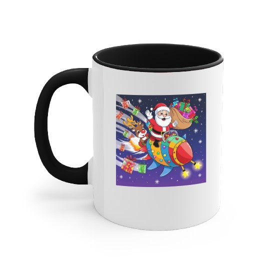 Reindeer with father christmas and spaceship Accent Mugs