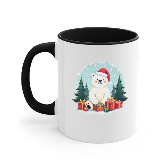 Adorable Polar Bear in Santa Hat Accent Mugs