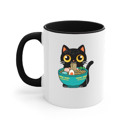 Funny Cat Eating Ramen Japanese Cat Ramen Noodles Accent Mugs