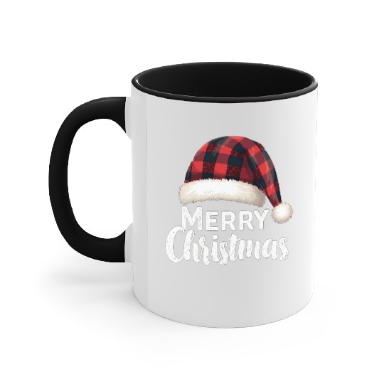 Merry Christmas Buffalo Plaid Red Santa Hat Xmas Accent Mugs
