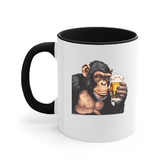 Cute Chimpanzee Drinking Beer 2 Accent Mugs