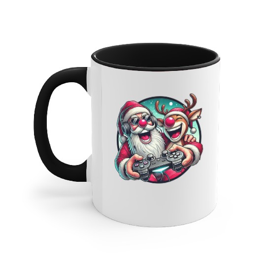 Funny Christmas Duo: Santa & Rudolph Gaming Accent Mugs