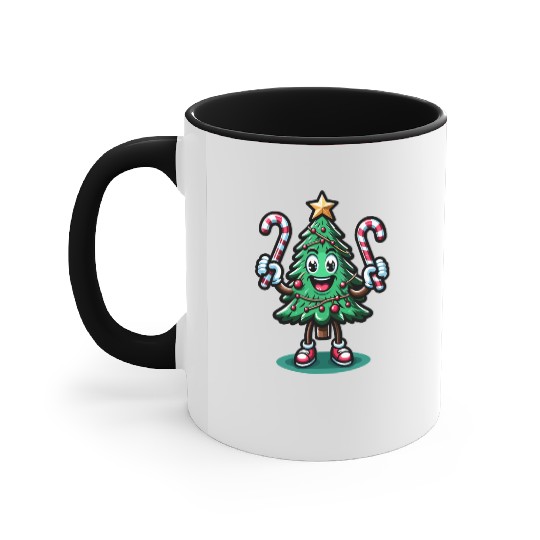 Happy Christmas Tree With Candy Canes Retro Accent Mugs