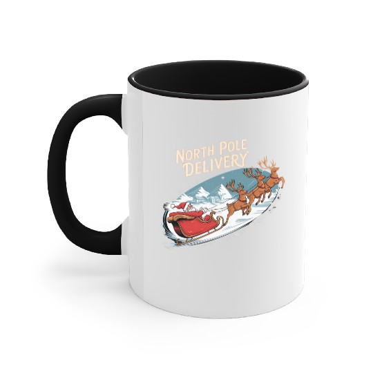 North Pole Delivery with Santa and Reindeer Accent Mugs