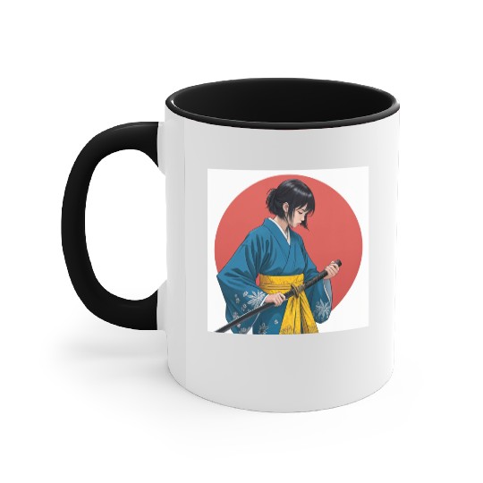 Blossom and Blade: Kimono-Clad Warrior Girl, Japan Accent Mugs