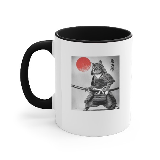 Kawaii Japanese Samurai Cat Vintage Japanese Cat Accent Mugs