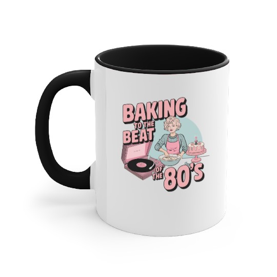 Baking to the Beat of the 80s Retro Music Baker Accent Mugs