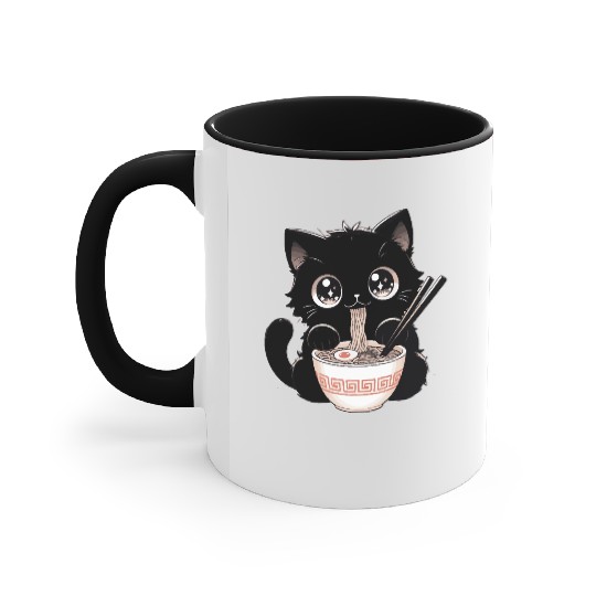 Cute Kawaii Cat eating Ramen Asian Food Gift Accent Mugs