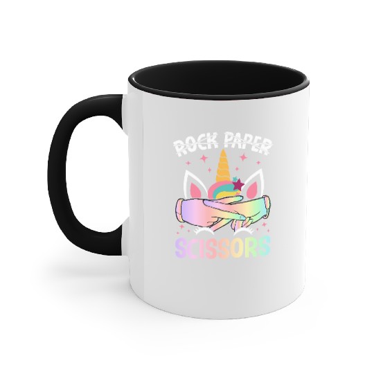 Funny Lesbian Pride LGBTQ Rock Paper Scissors Accent Mugs