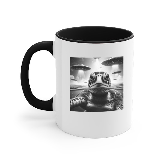 Sea Turtle Funny Graphic Selfie with UFOs Weird A Accent Mugs