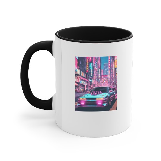 Scooped street racer in downtown Tokyo vaporwave Accent Mugs