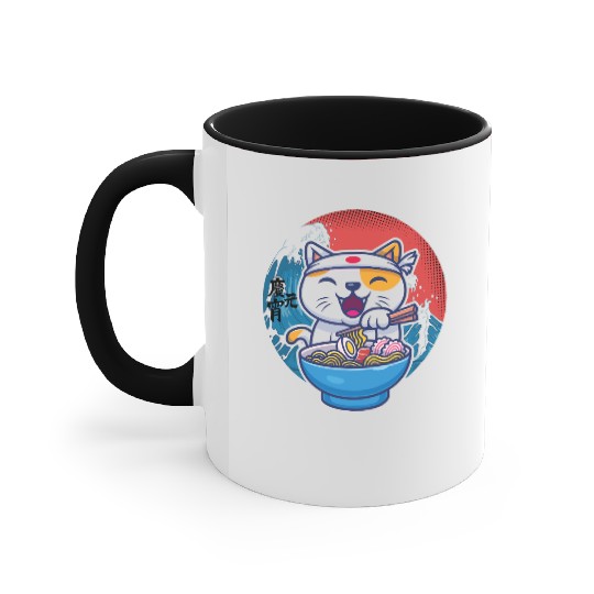 Japanese cat ramen Accent Mugs