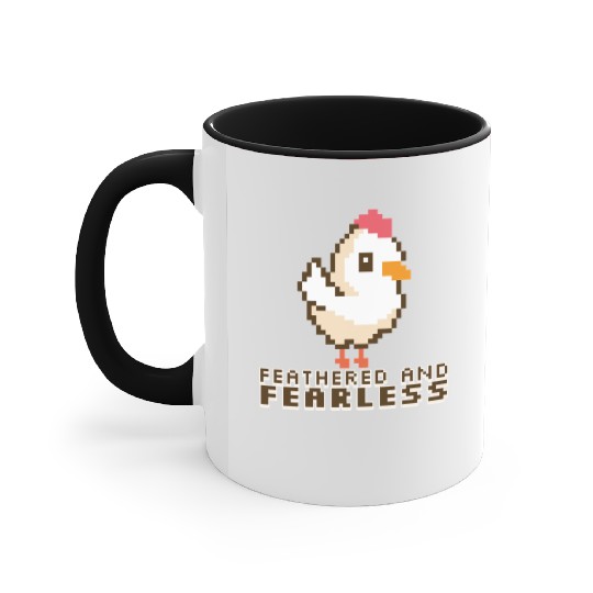 Feathered and Fearless: Bold 8-Bit Chicken Accent Mugs