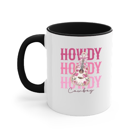 Howdy Howdy Cowboy Pink Guitar Accent Mugs