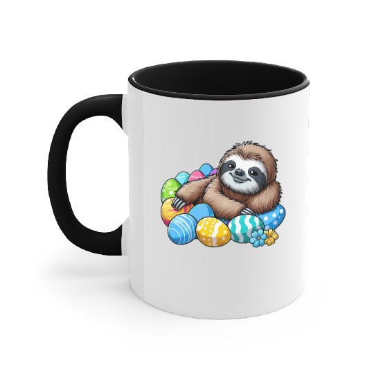 Cute Sloth Easter Egg Cartoon Chilling Accent Mugs