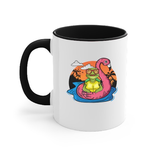 Funny Sea Turtle Swimming Flamingo Pool Sea Turtle Accent Mugs