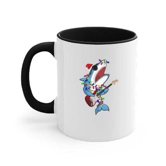 Shark Santa Guitar Player Accent Mugs