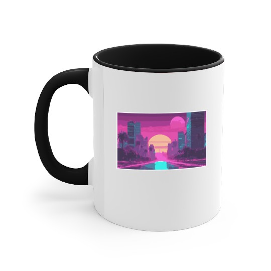 Neon Paradise Vaporwave Sunset Vibes Accent Mugs