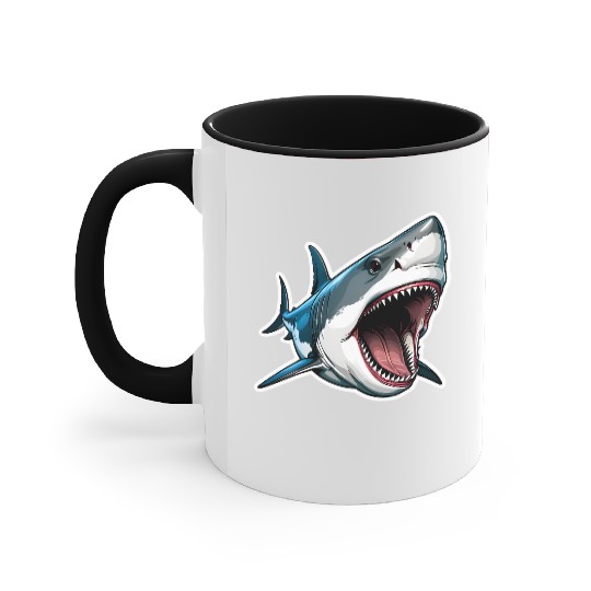 Big White Shark Attack Accent Mugs