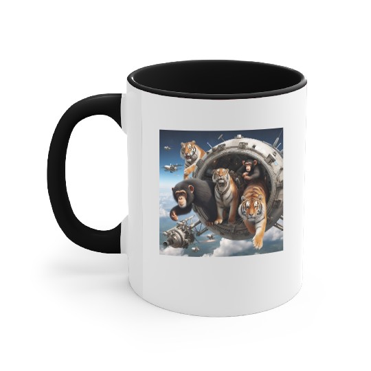 Tigers and chimpanzees and bears spacecraft Accent Mugs
