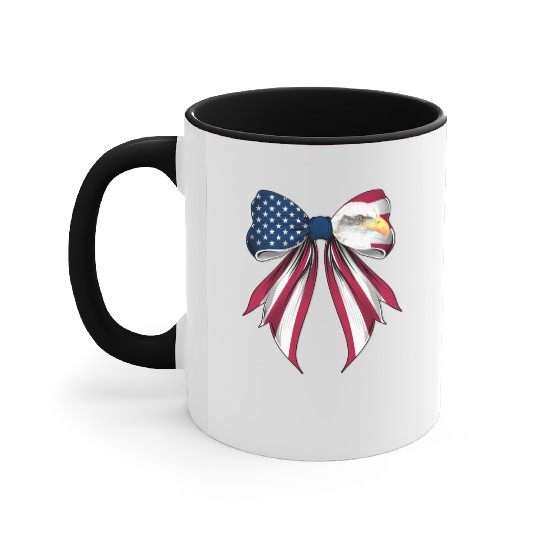Coquette Bow Bald Eagle Bird US Flag Patriotic Accent Mugs