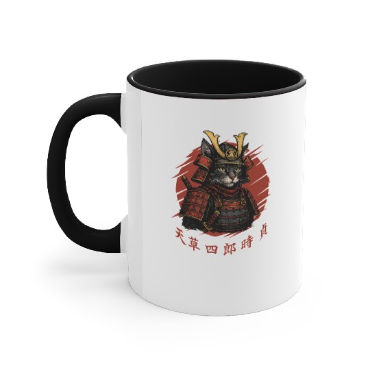 Samurai Cat Warrior – Japanese Red Sun Armor Art Accent Mugs