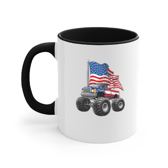 Monster Truck American Flag 4th Of July Accent Mugs