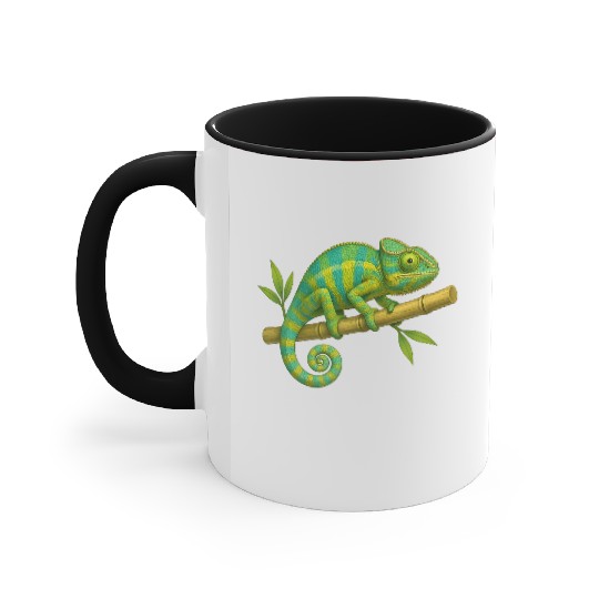 Colorful Chameleon on Bamboo Branch Accent Mugs