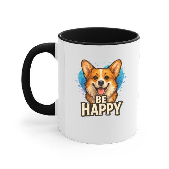 Happy Corgi with Colorful Heart- Dog lover design Accent Mugs