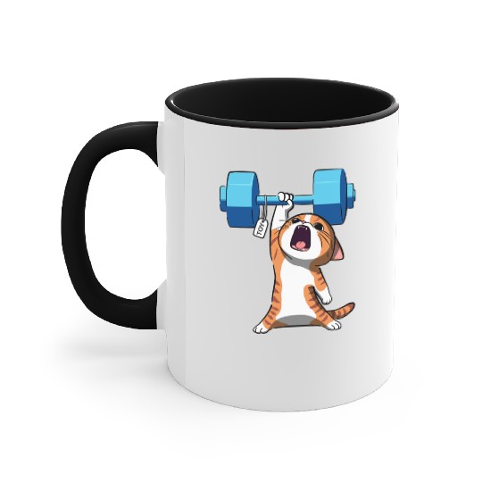 Workout Strength! Tiny Warrior Cat Huge Muscles. Accent Mugs