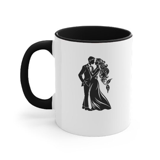 Bride and Groom Silhouette – Anniversary or Engage Accent Mugs
