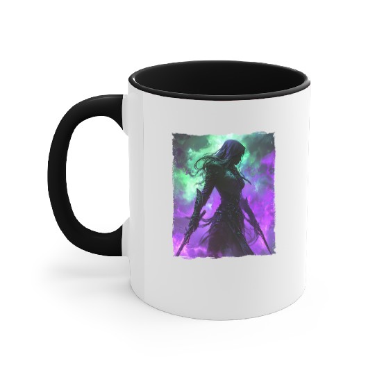Mystical Assassin Woman In Violet Fog Fantasy Accent Mugs