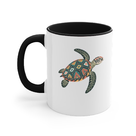 Sea Turtle Geometric Pattern Shell Accent Mugs